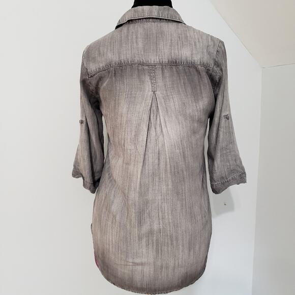 Cloth & Stone Gray Split V Neck Tencel Tunic Top XS - Picture 4 of 11